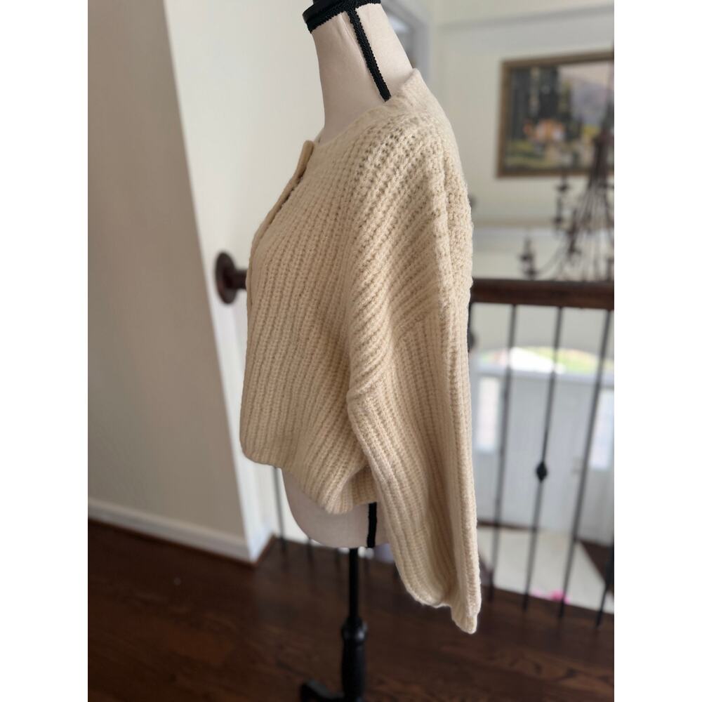 VRG Girl Cream Chunky Knit Cropped Oversize Loose Long Sleeve Cardigan - Picture 4 of 7
